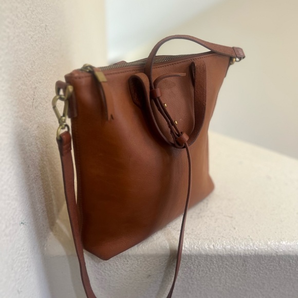 Madewell Transport Brown Tote Crossbody Cognac Leather double handle Bag - Picture 14 of 14